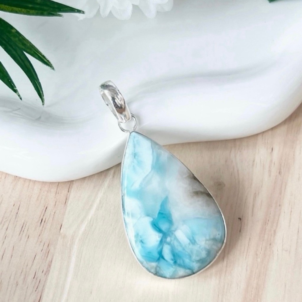 Pure Sterling Silver 925 Top Quality Larimar Pendant Large Contemporary New