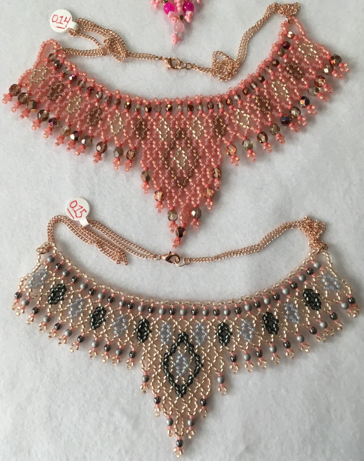 Egyptian Revival Nefertiti Necklaces ROSE Gold-tone Metal Glass Beads Crystal