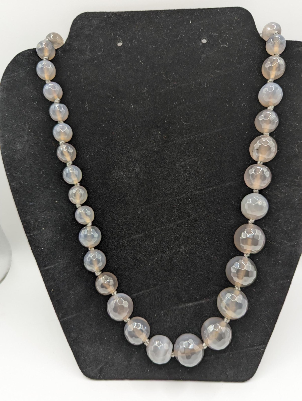 Faceted Botswana Agate Graduated Hand Knotted Bead Necklace Brown Gray 26.3.12-9