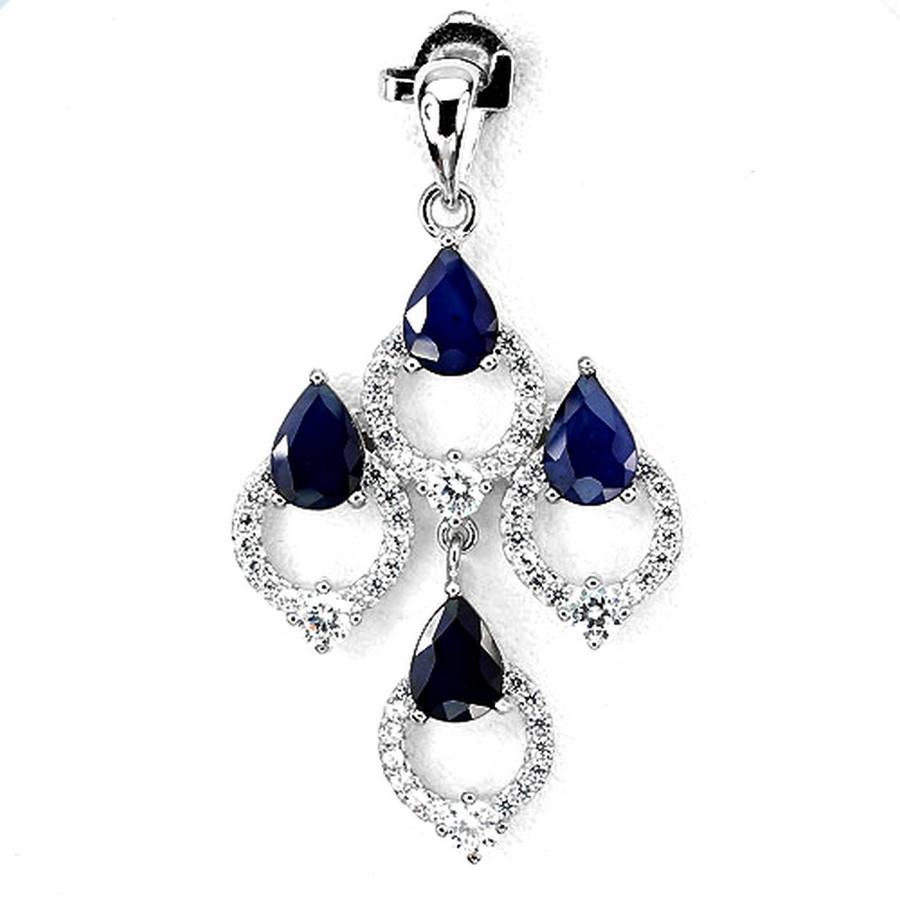 Blue Sapphire Pendant. 925 Silver + 925 Silver Chain. TMPL_SKU005735