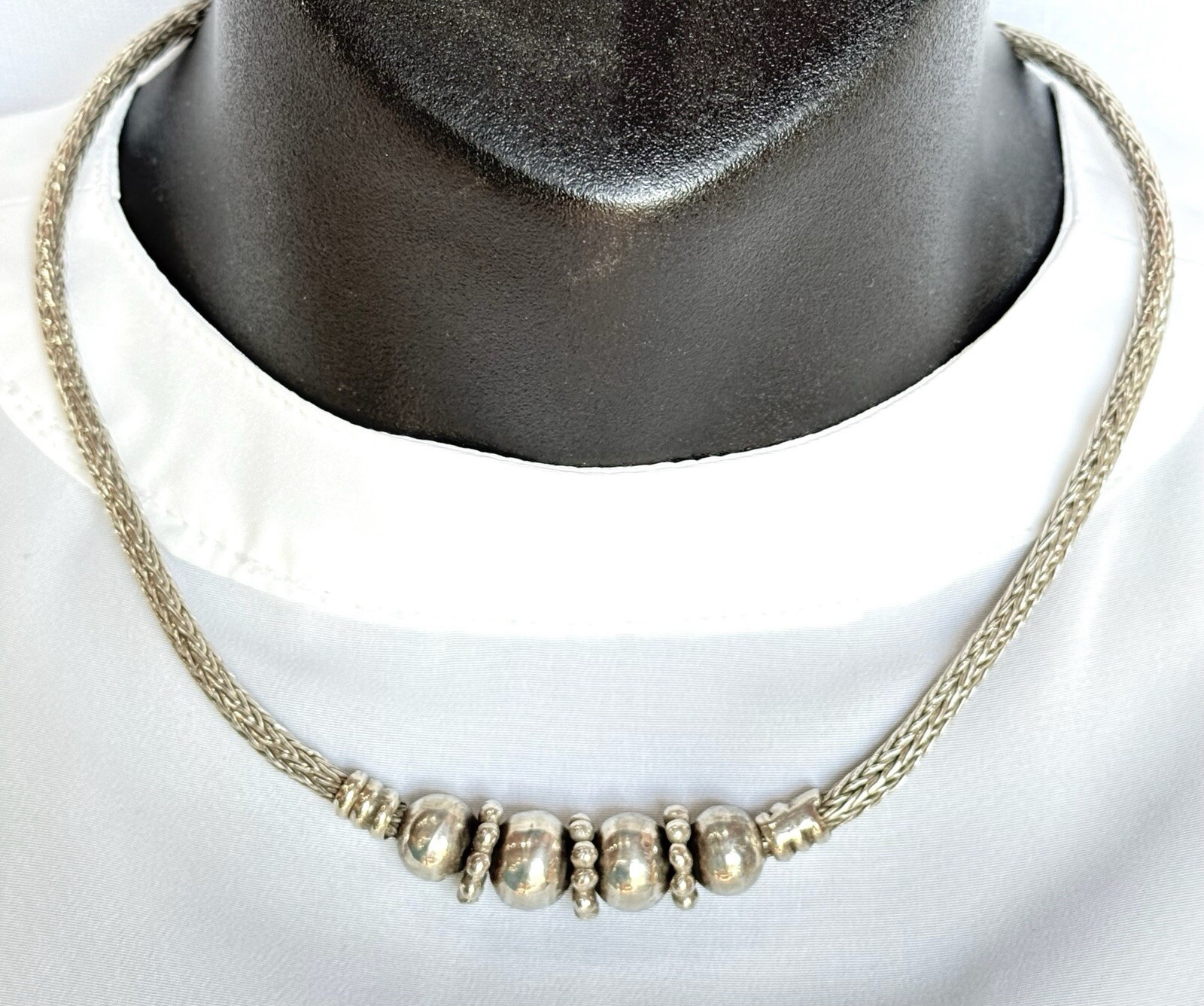 17” Vintage sterling 925 silver bold Wheat chain Necklace Beads Heavy 51 Grams