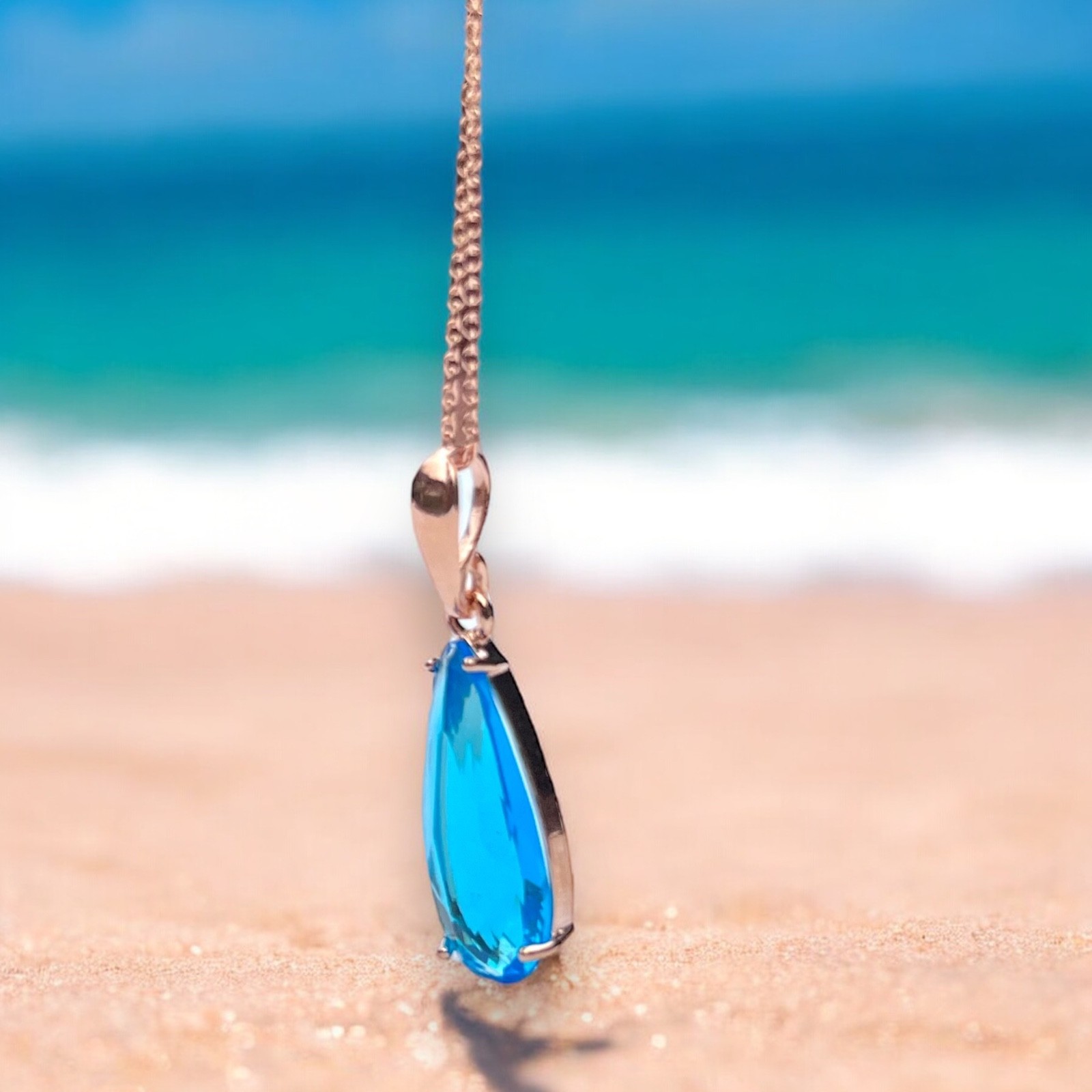 Lab Made Swiss Blue Topaz Pendant Rose Gold Vermeil, December Birthstone