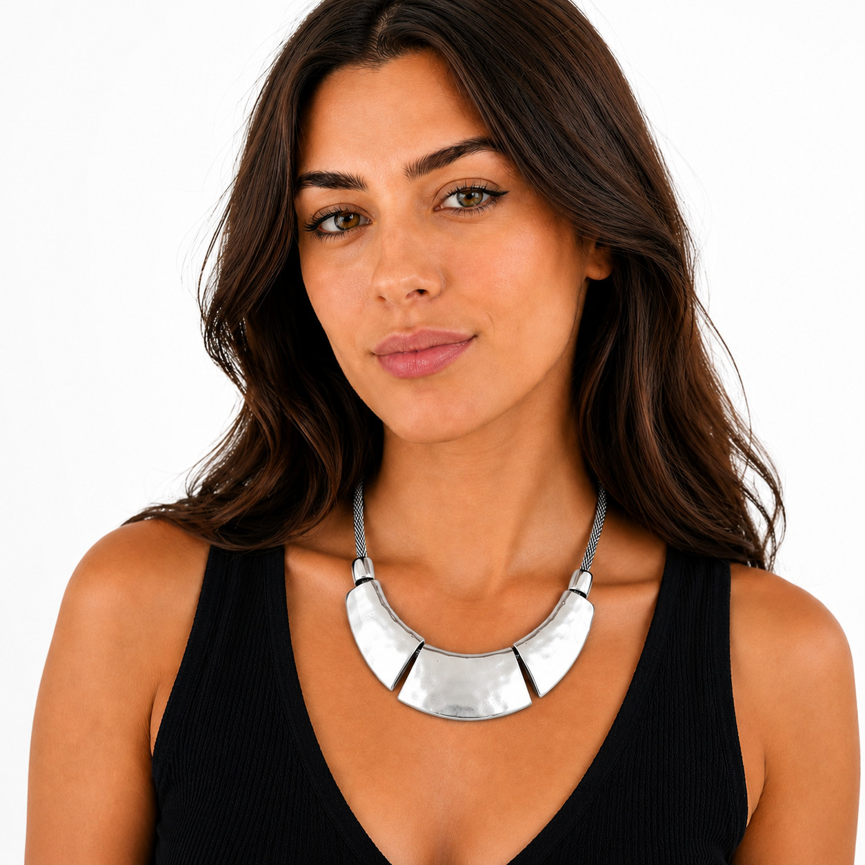 Silver Statement Necklace Modern Collar Fashion Necklace Mesh Chain Adjustable
