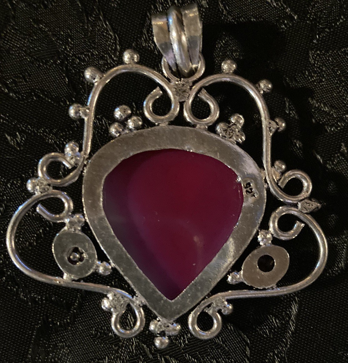 Ornate Sterling Silver Artisan Pendant – Pink Agate & Red Garnets