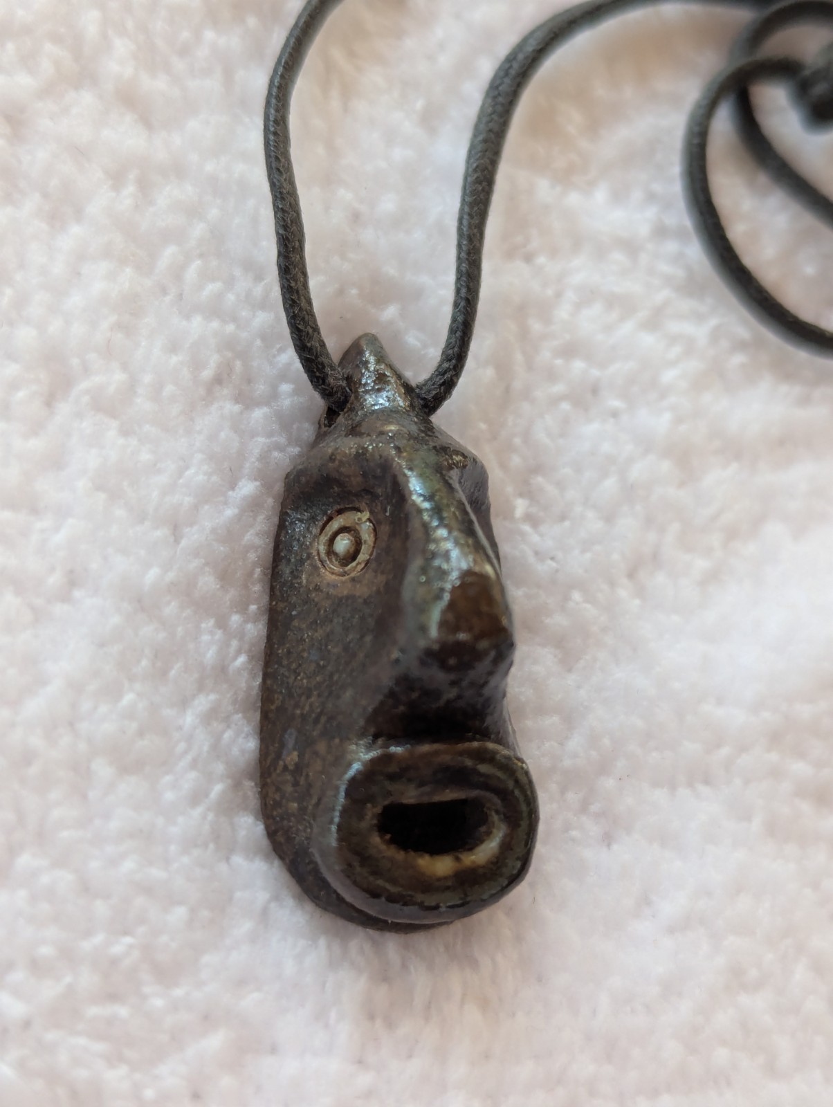 Vtg Folk Art Ugly Face Jug Pendant OOAK Signed COLE Rope Necklace Tybee Estate