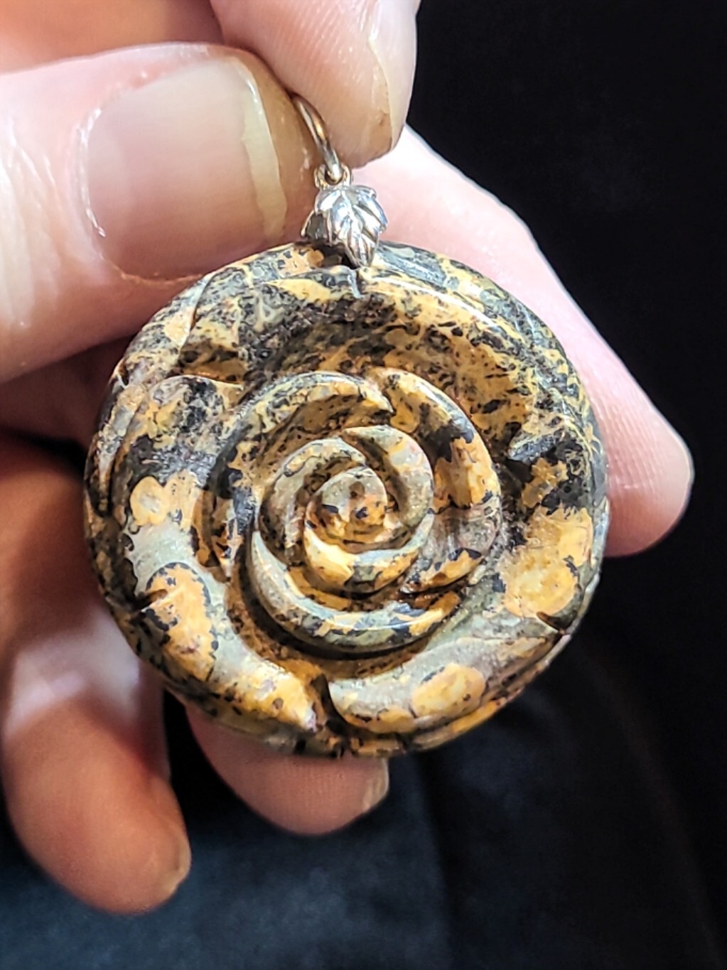 Leopard Skin Jasper Carved Rose Pendant