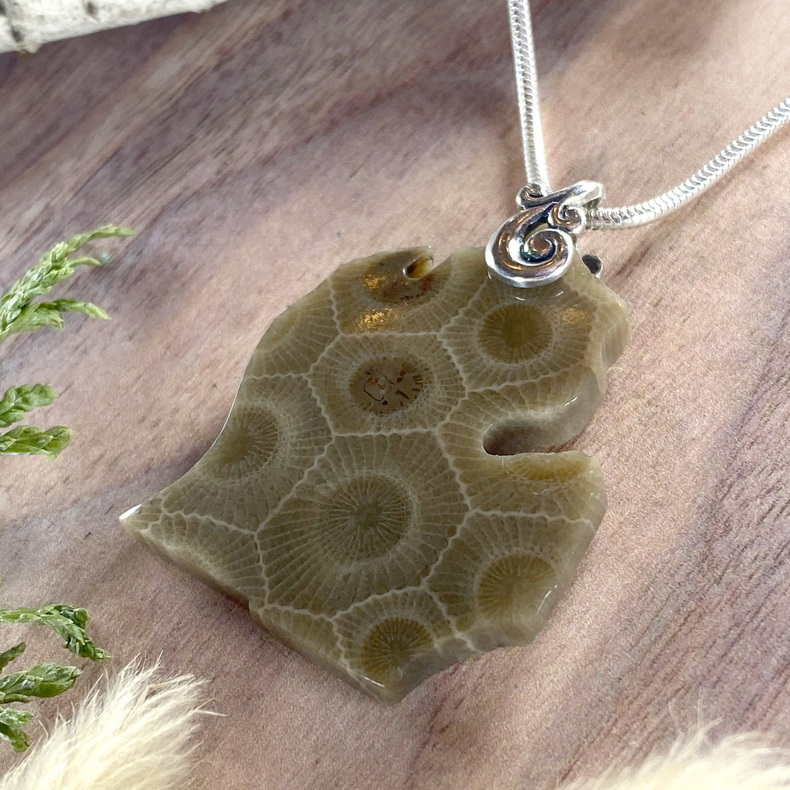 Michigan-Shaped Petoskey Stone Pendant