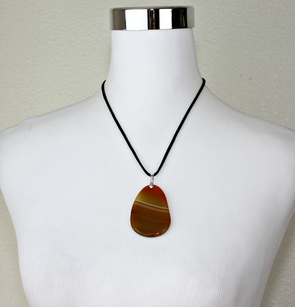 Agate Stone Pendant Statement Necklace ~ Orange / White Stripes ~ Unique Gift