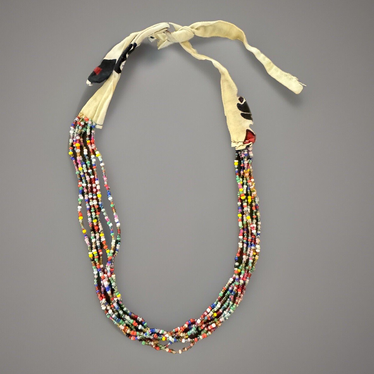 6 Strand Multicolor Glass Seed Beads Necklace Cloth Tie