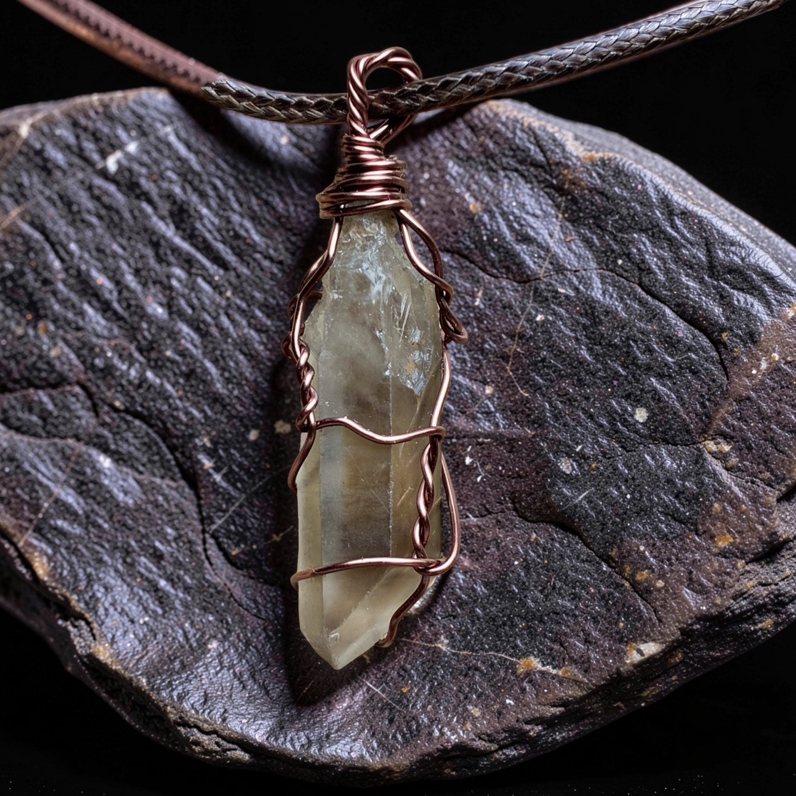 Golden Shadows, Large Raw Smoky Citrine Pendant In Copper – Transformation Stone