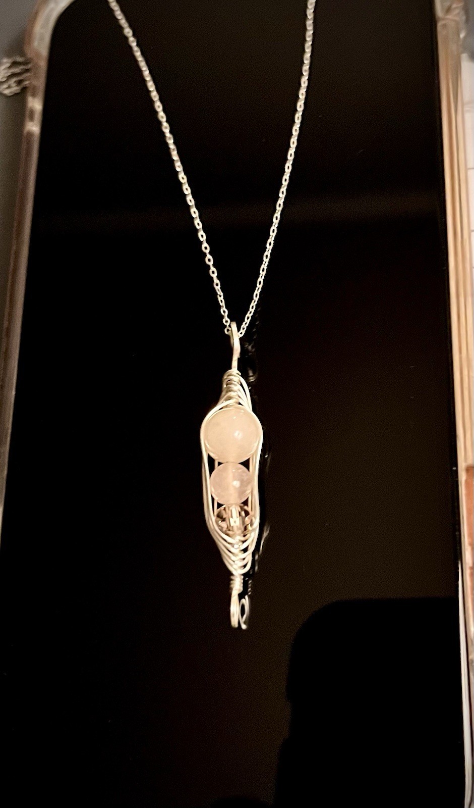 Natural Rose Quartz & Crystal Necklace 925 Sterling Silver 10.5″~byNIA~FREE SHIP