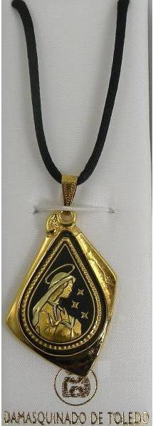 Damascene Gold Virgin Mary Design Pendant Necklace by Midas of Toledo Spain 8218