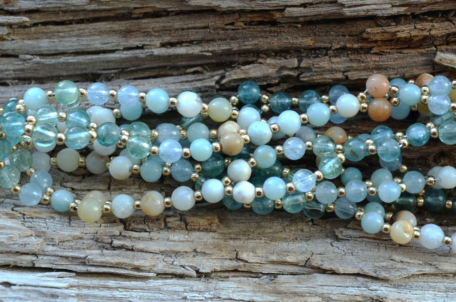 4mm Amazonite, Aquamarine & Teal Apatite with Gold Filled Tantric Necklace