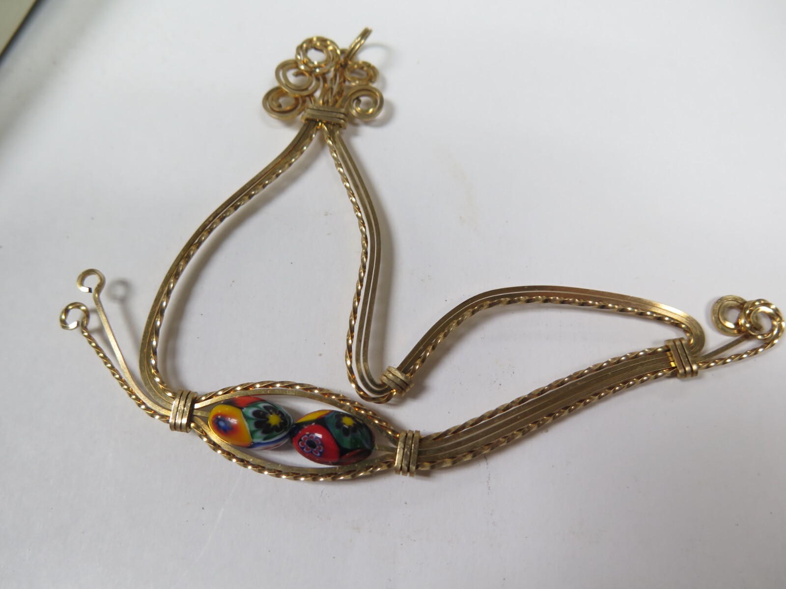 ✅ Venetian Bead Art Murano Glass 9KT Gold Plate 4 1/2″ Pendant Vintage Nice