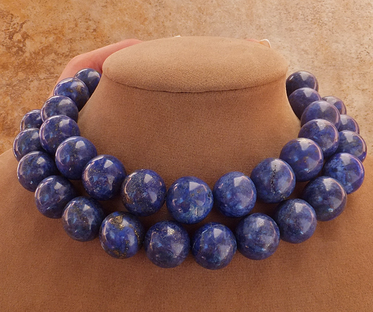 Aimee Fuller Genuine Lapis Lazuli Gemstone Statement Necklace Blue Pyrite Gold