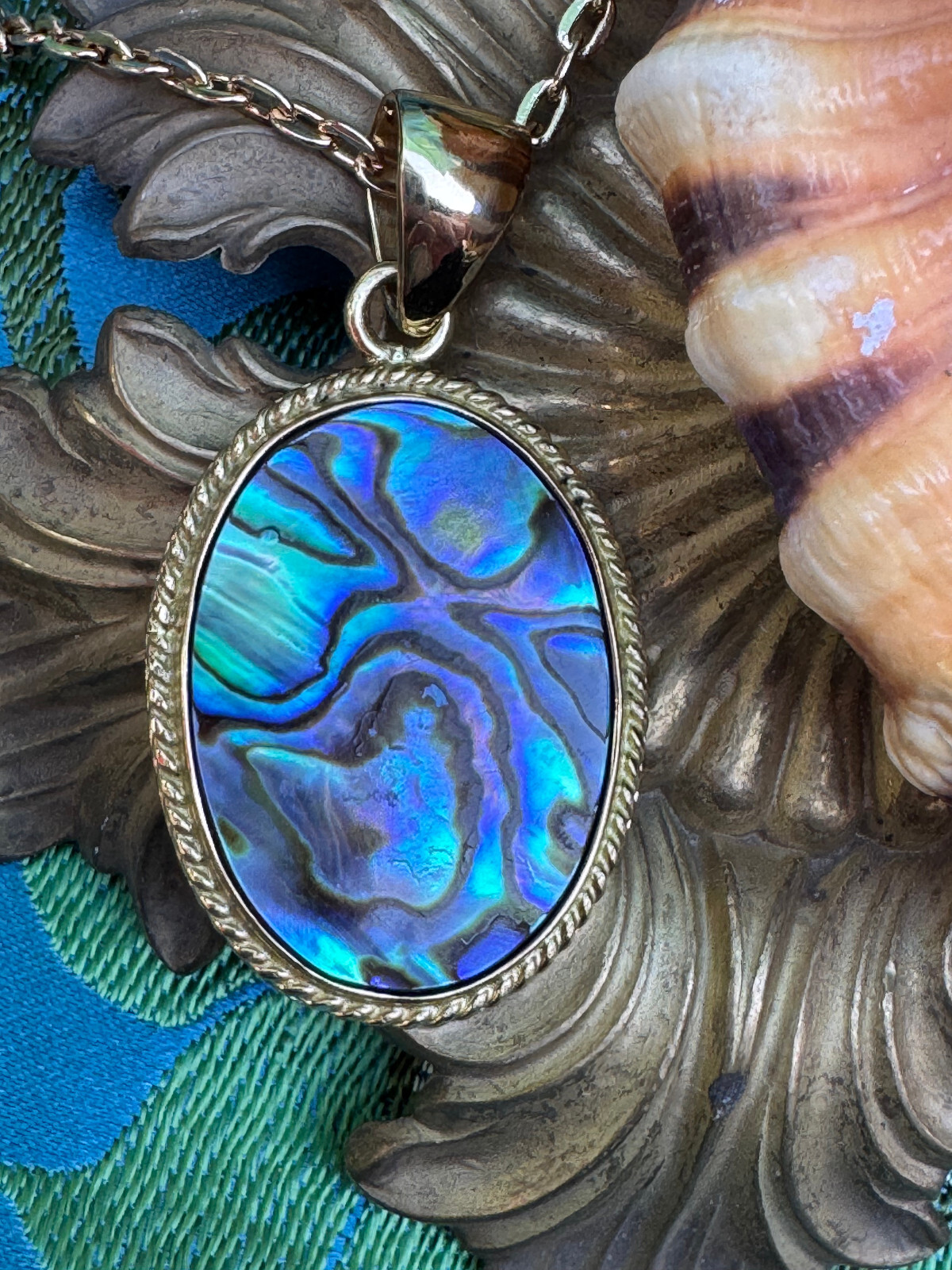 Charles Albert Iridescent Abalone & Alchemia Gold Handcrafted Pendant Necklace