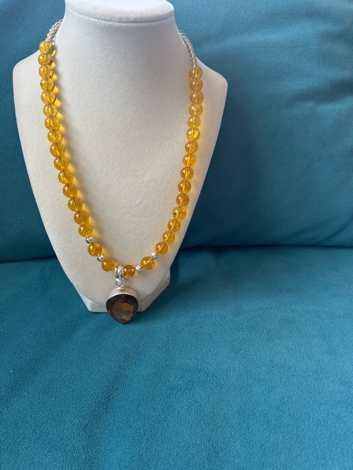 Handcrafted Genuine Citrine Beads Necklace With Pendant
