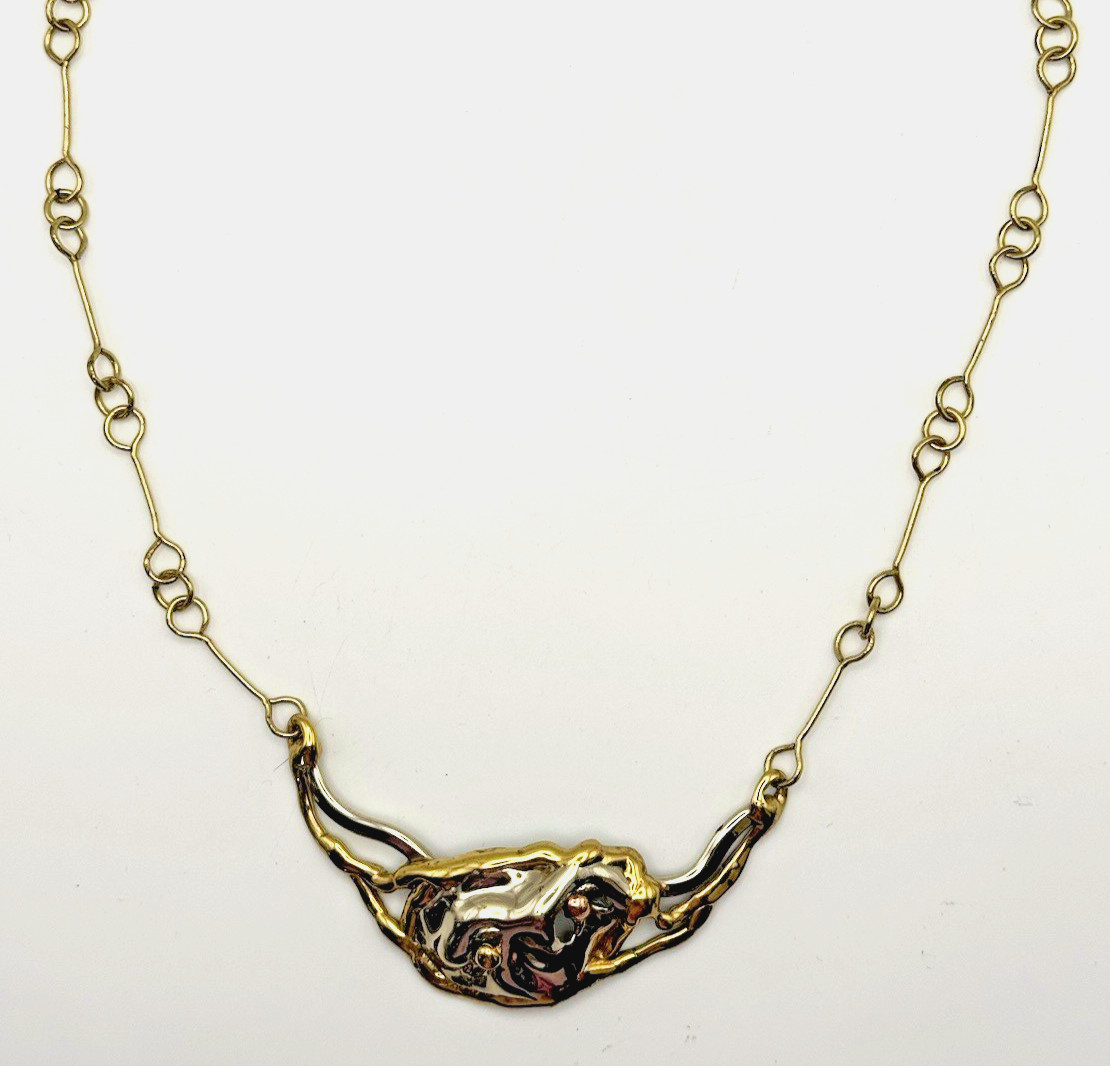 Artisan Mixed Metal Statement Necklace Abstract Sculptural Boho Modernist Rare