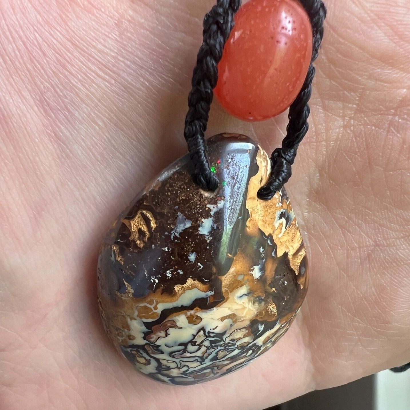 Boulder Opal Necklace Carnelian Artisan Handmade Unisex Studio Jewelry Potch Art