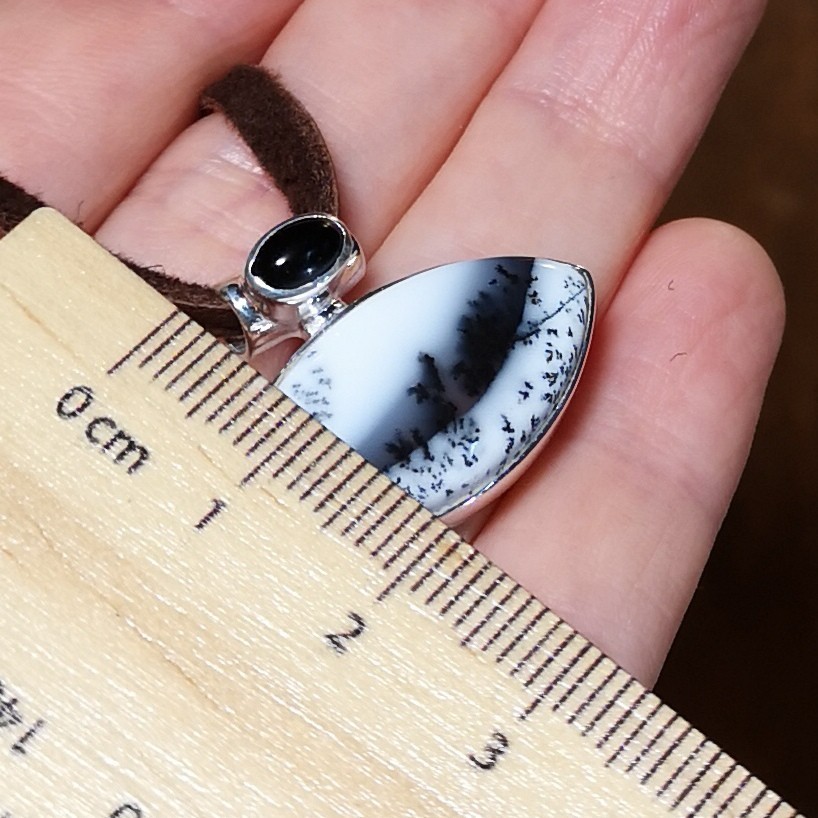 Beautiful Dendritic Opal Black Onyx Winter scenery Sterling Silver Pendant