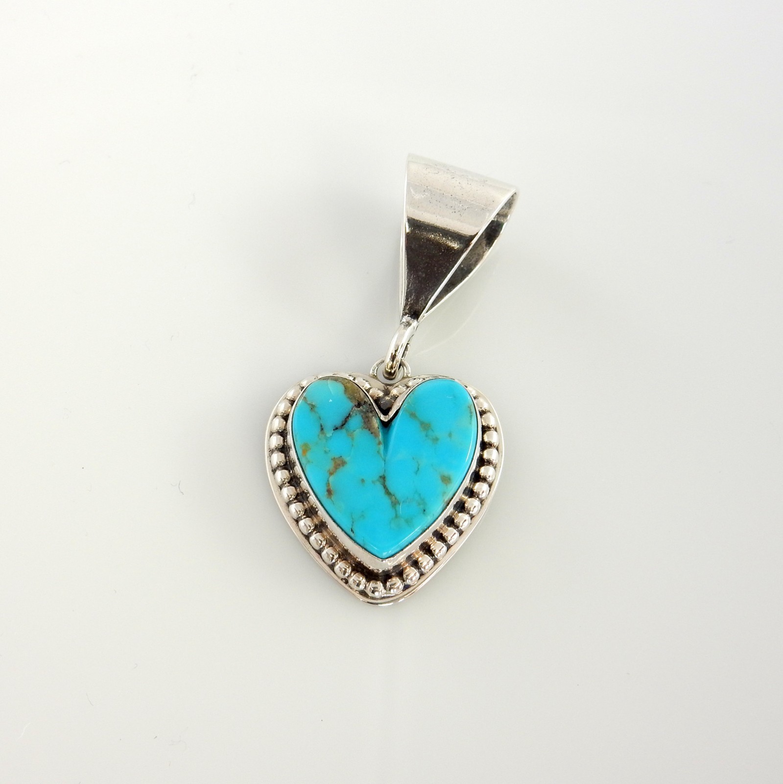 Navajo Sterling Silver Blue Turquoise Southwestern Heart Pendant