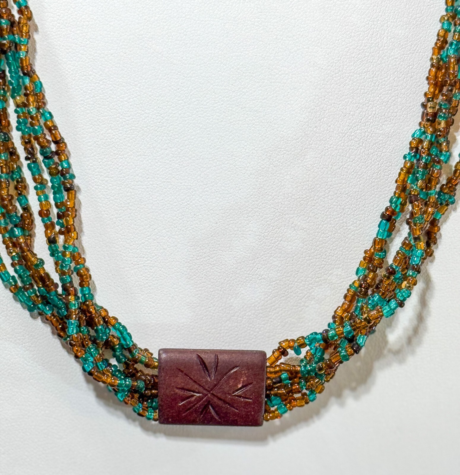 Wood Green Brown Seed Bead Long Layering Multi Strand No Clasp Necklace