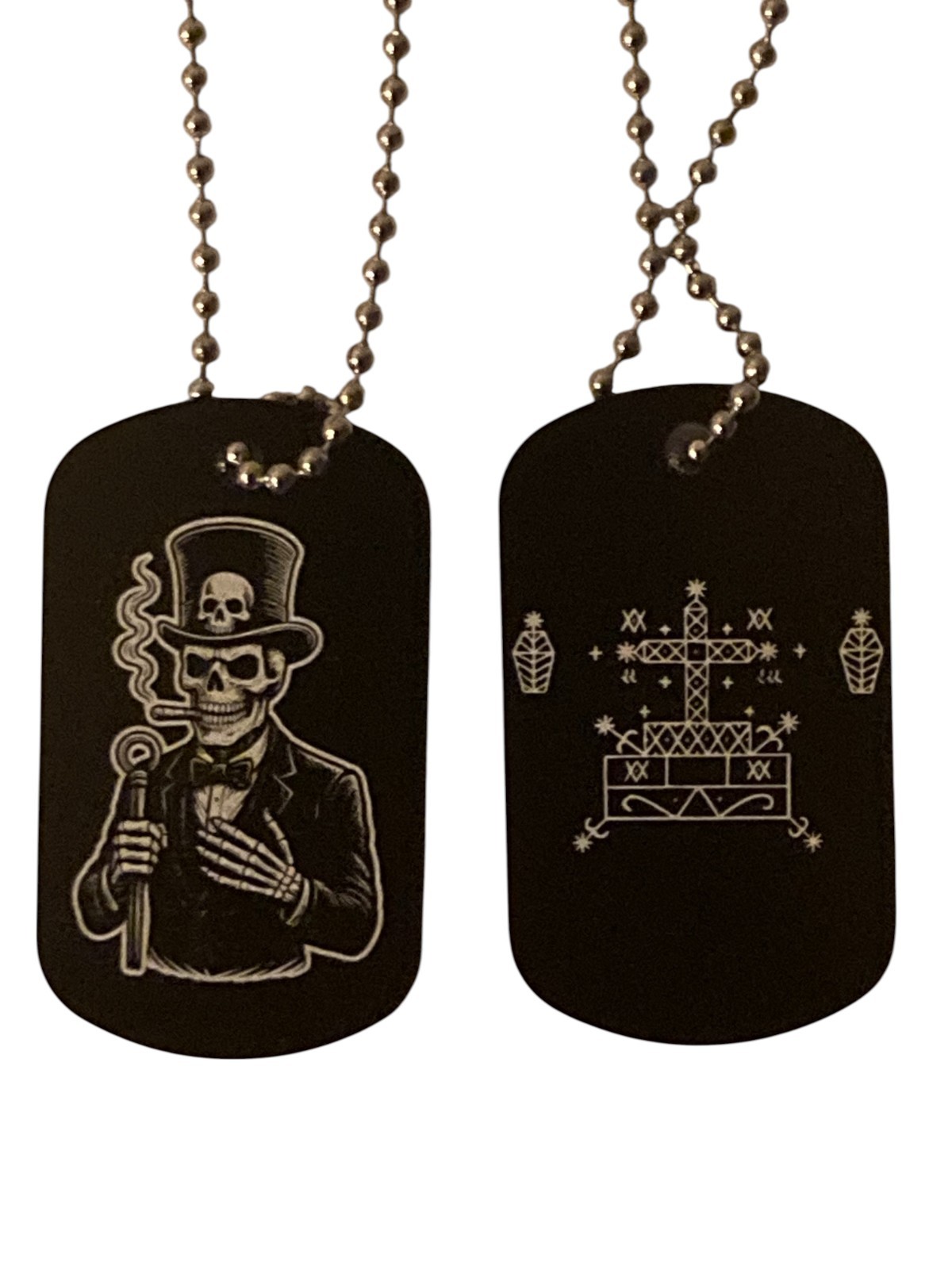 Baron Samedi Engraved Dog Tag Necklace – Voodoo Veve Pendant