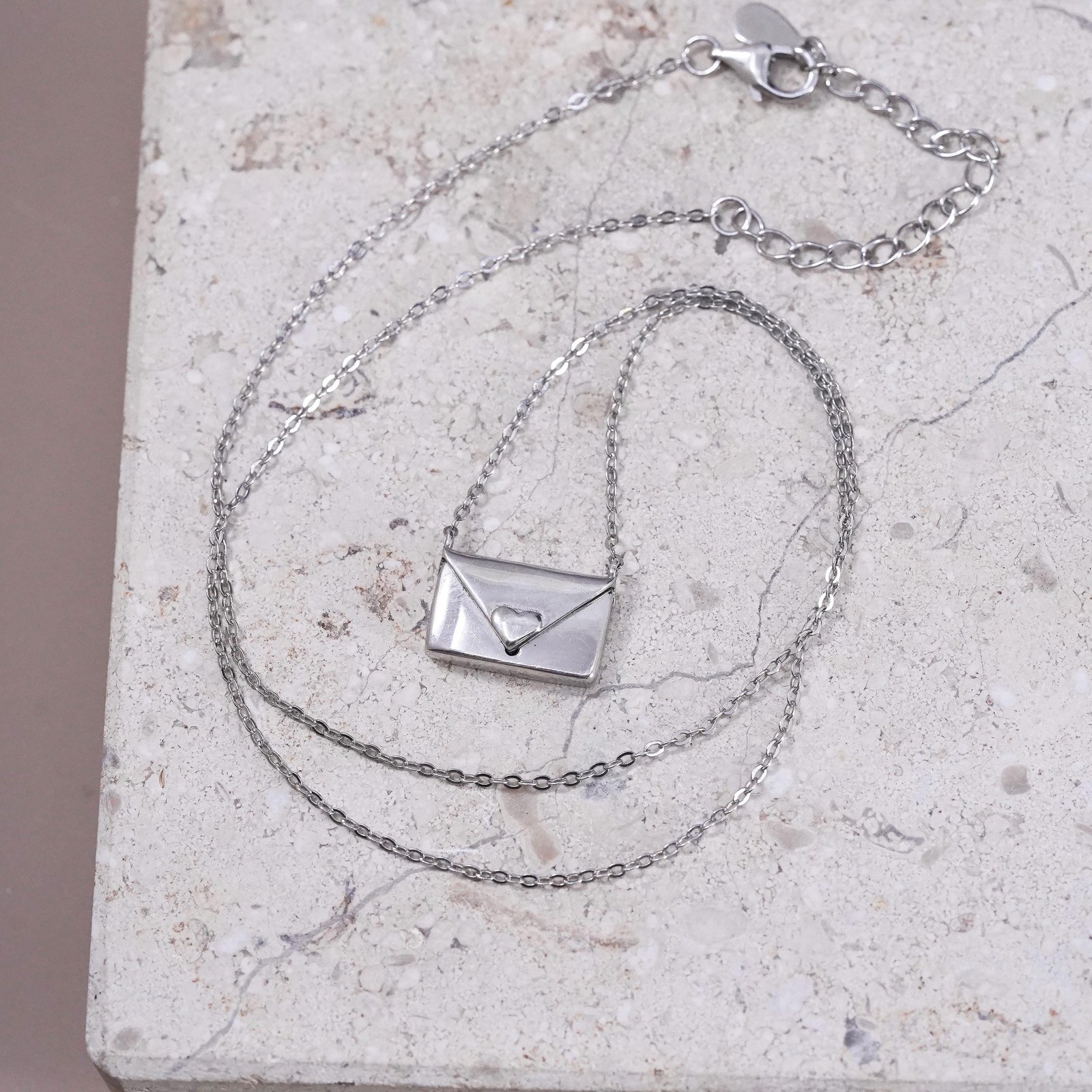 16+2”, Sterling silver necklace, 925 circle chain love letter locket pendant