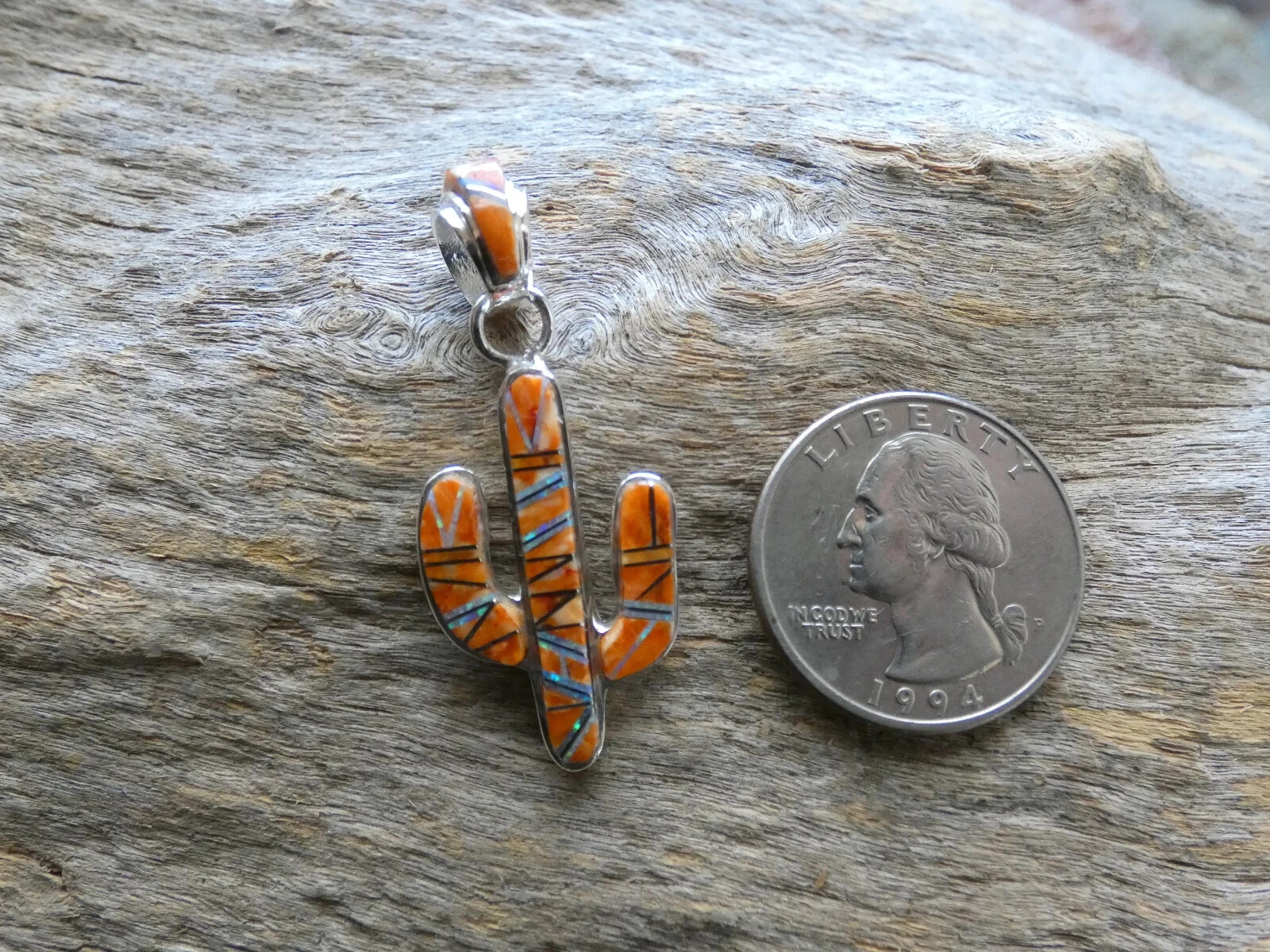 Saguaro Cactus Pendant Spiny Oyster & Opal Handcrafted Sterling Silver 925 Q9