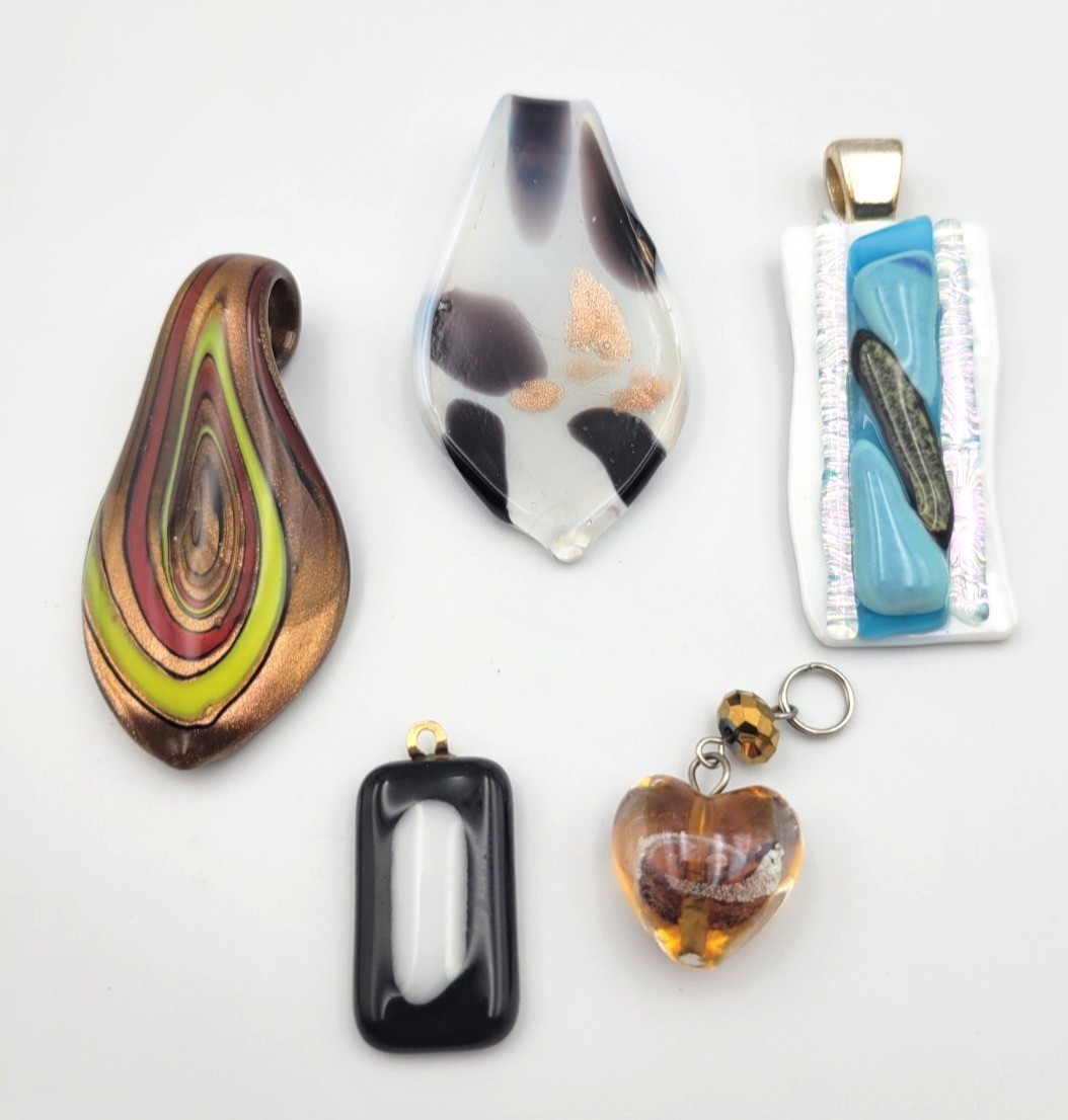 Lot of 5 Art Glass Pendants Dichroic Fused Colorful Various Styles Artisan