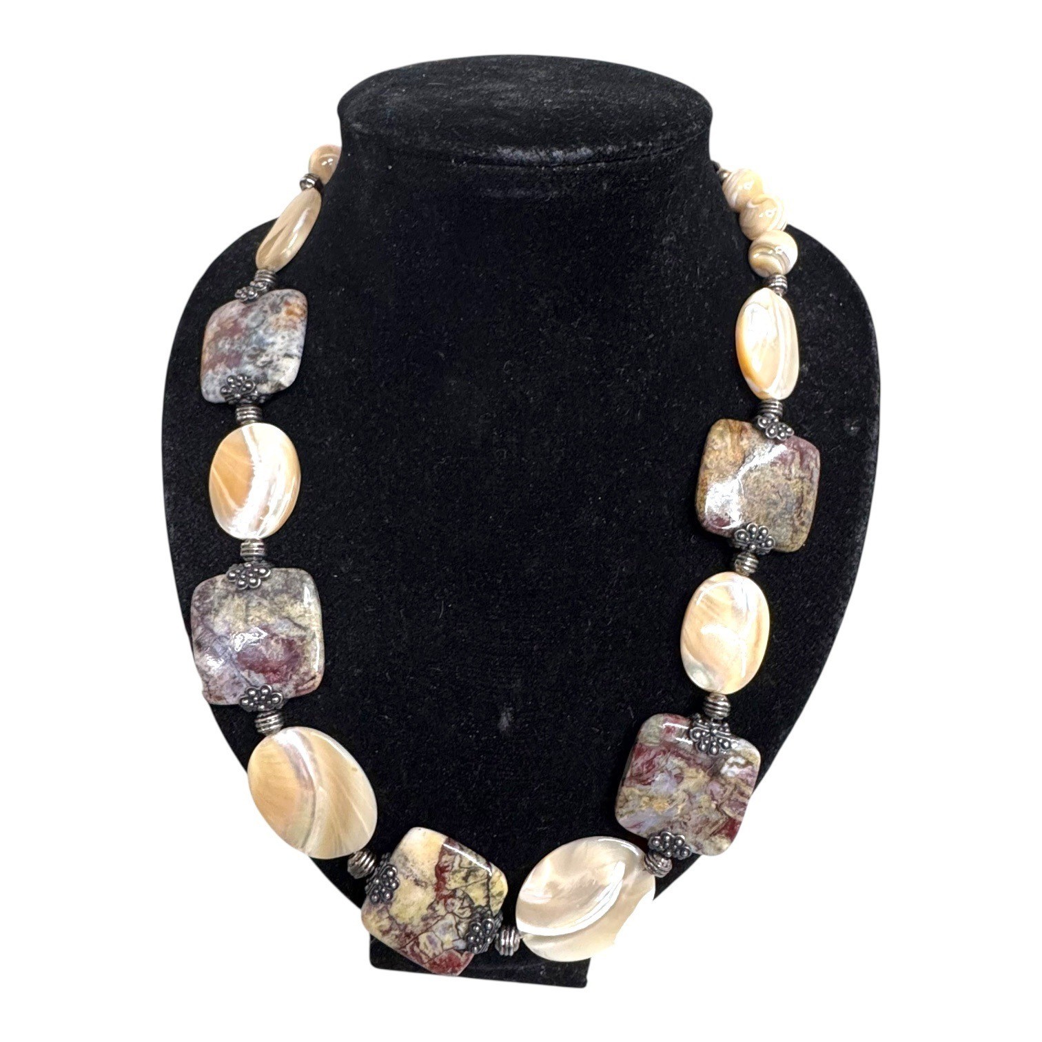 Handcrafted Jasper & Abalone Gemstone Heavy Bead Necklace Statement Boho 84.83g