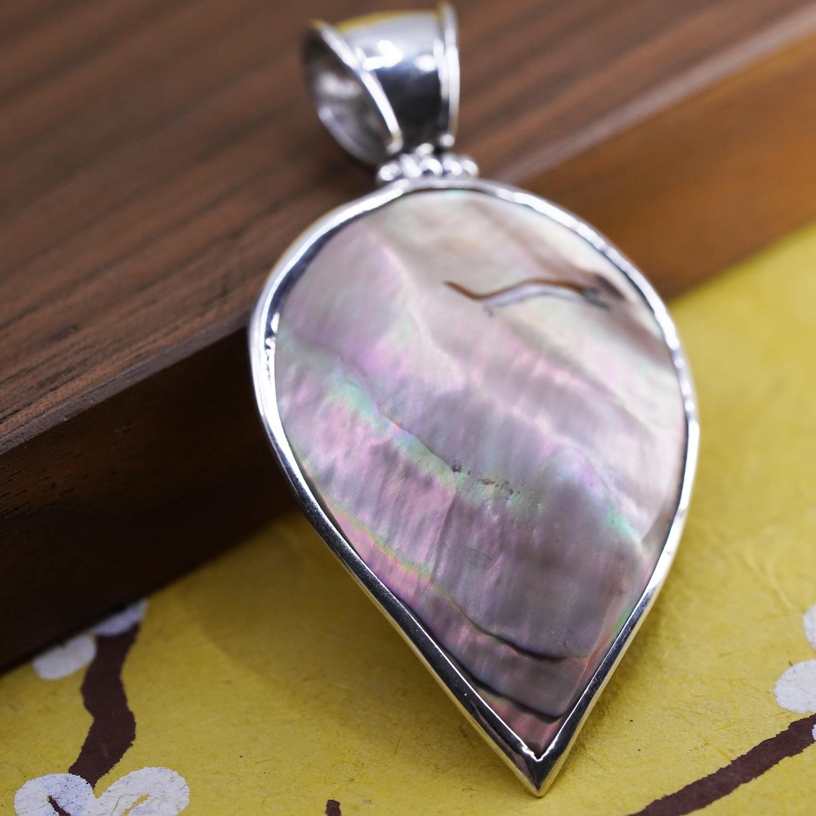 Vintage Sterling silver handmade pendant, 925 teardrop with blister pearl