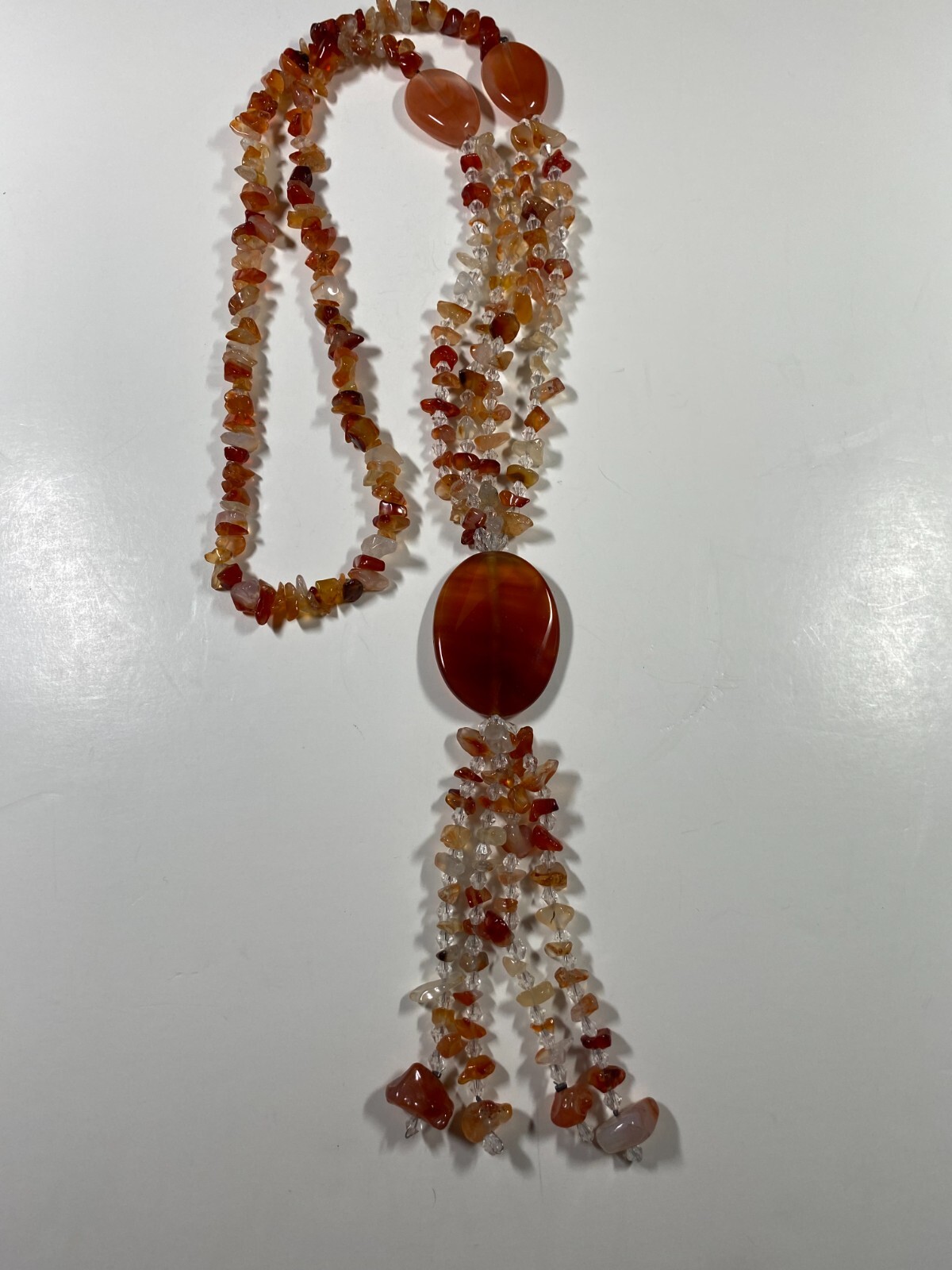 Beaded Natural Stone Carnelian and Glass Beads Necklace