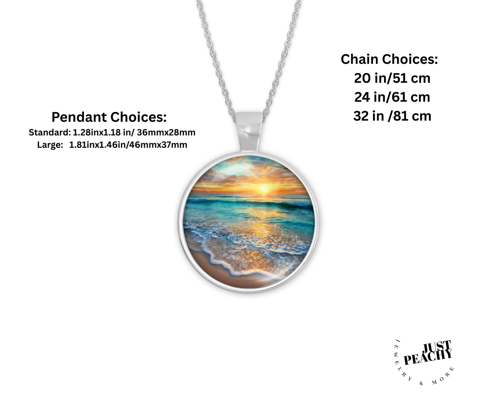Ocean Beach Lover Sunrise Art Silver Jewelry Necklace Set