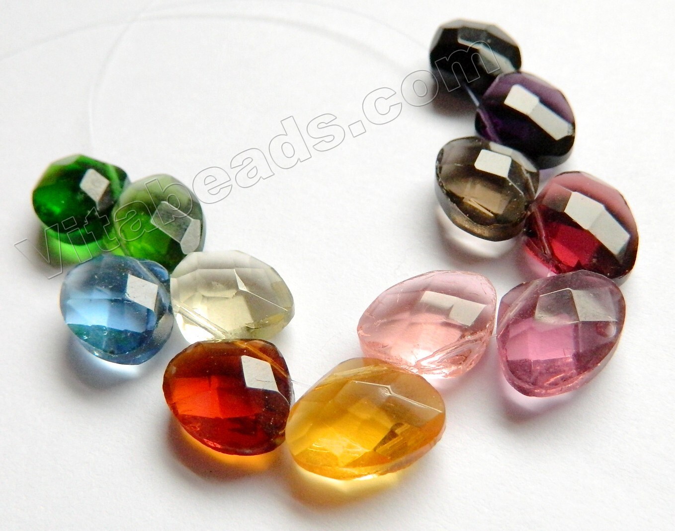 Gemstone, Colored Crystal Quartz Faceted Flat Briolette, Teardrop Beads