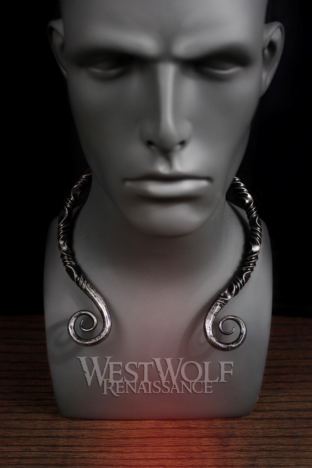 Hand-Forged Steel Medieval Neck Torc with Curled Terminals – Viking/Norse/Celtic