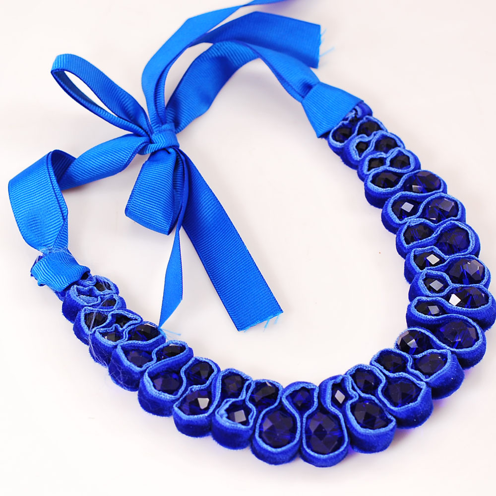 Sapphire Blue Crystal Velvet Ribbon Choker Style Necklace 15-20″ gift ideas