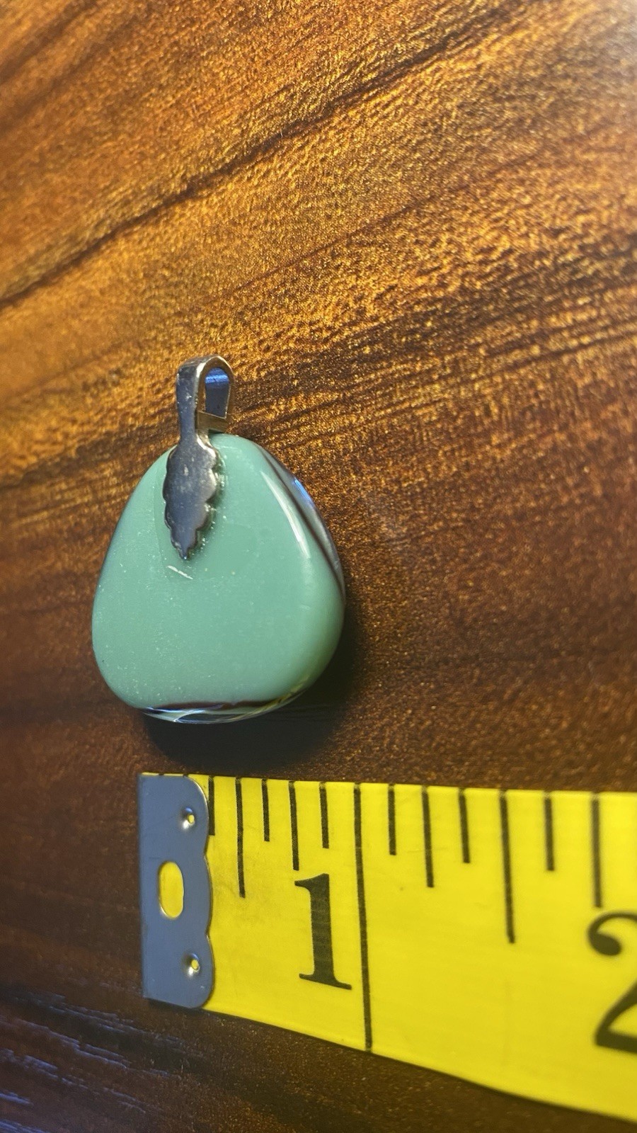 Pale Blue Aqua Glass Pendant W/ Metal Clasp