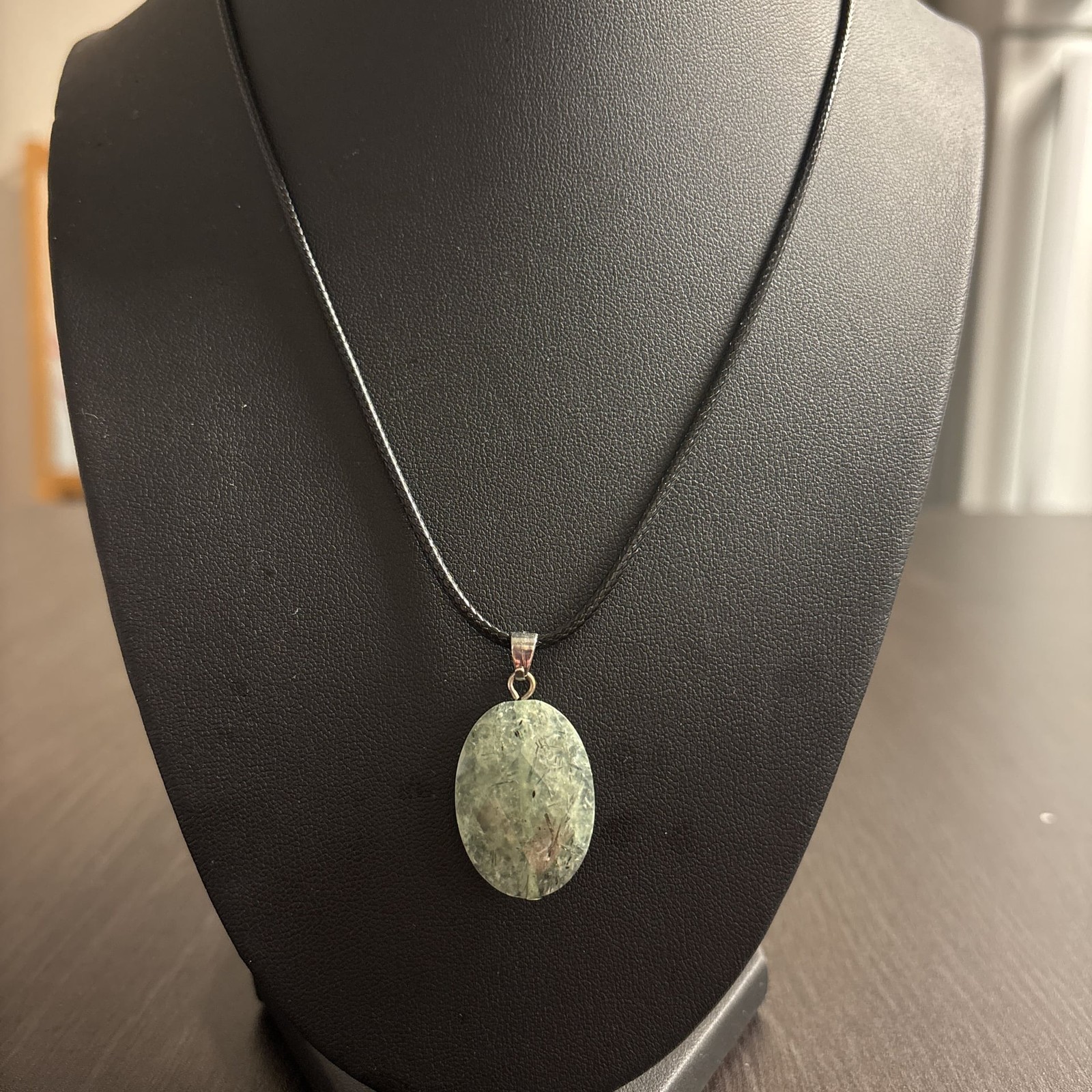 Natural Prehnite Necklace with black Cord