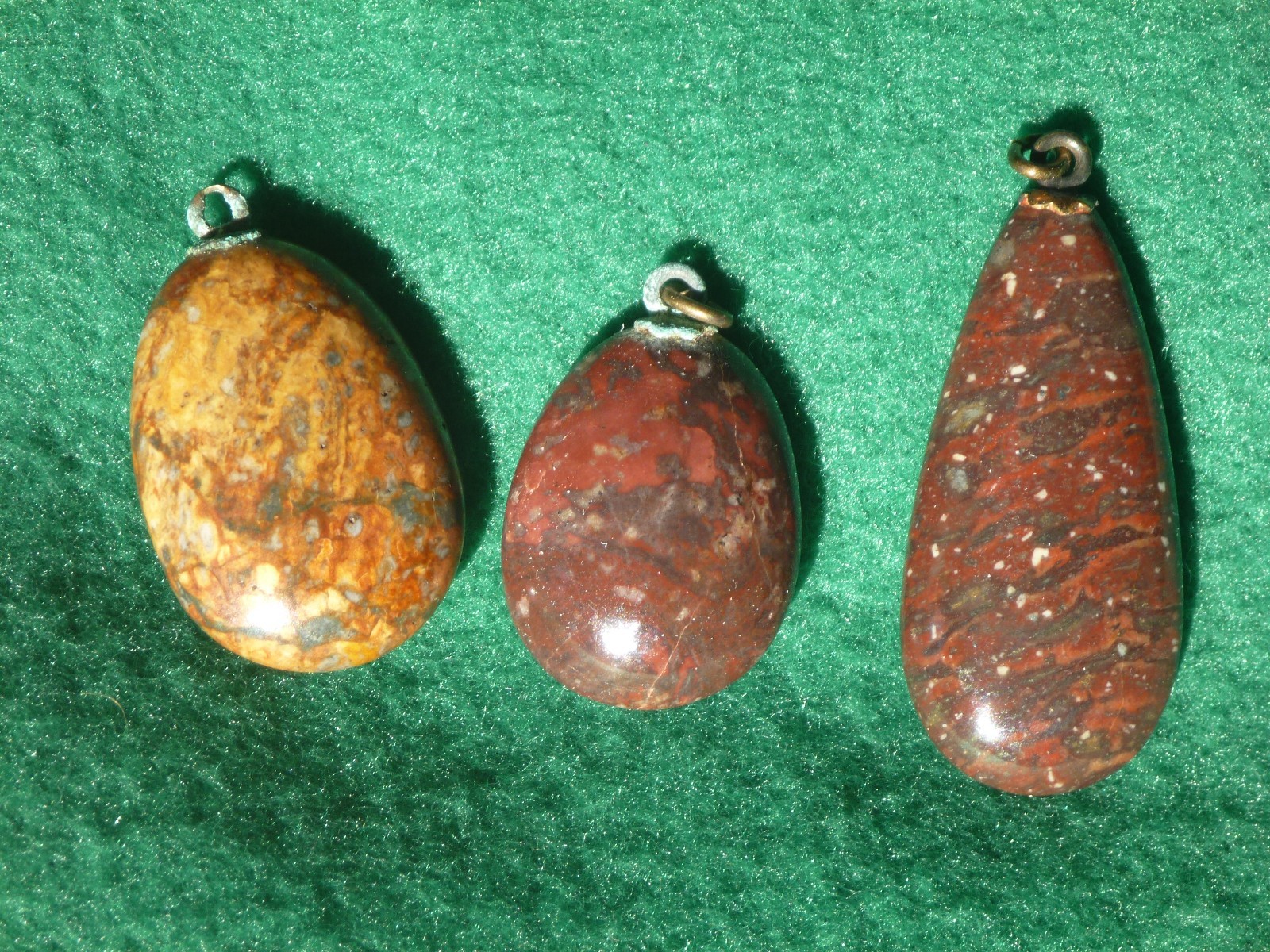 3 Jasper Brecciated Polished Stones w/Flower cap & eyes Pendant Natural Jewelry