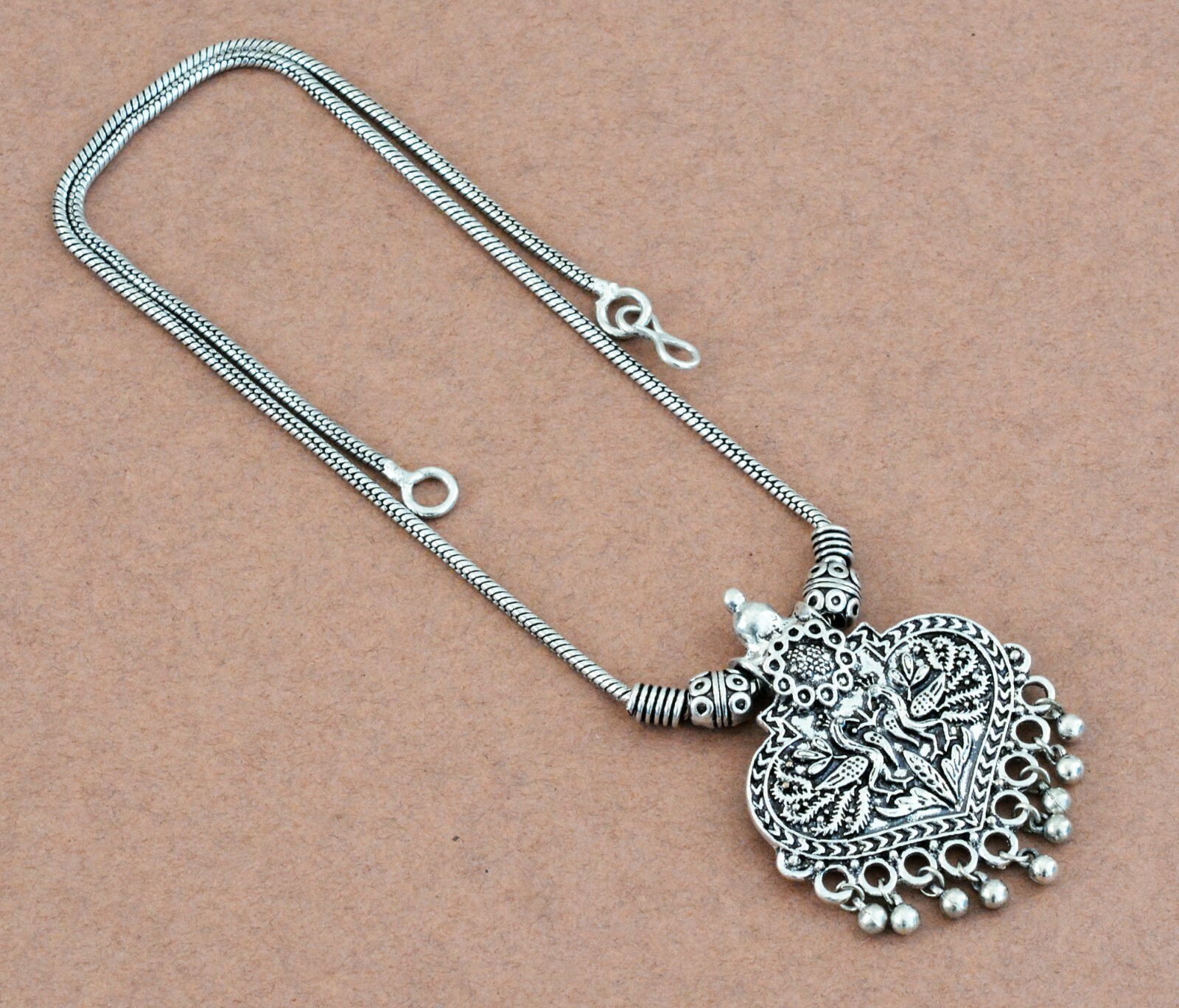 Oxidised Silver Peacock Pendant Necklace, Oxidized Handmade Boho Charm Necklace