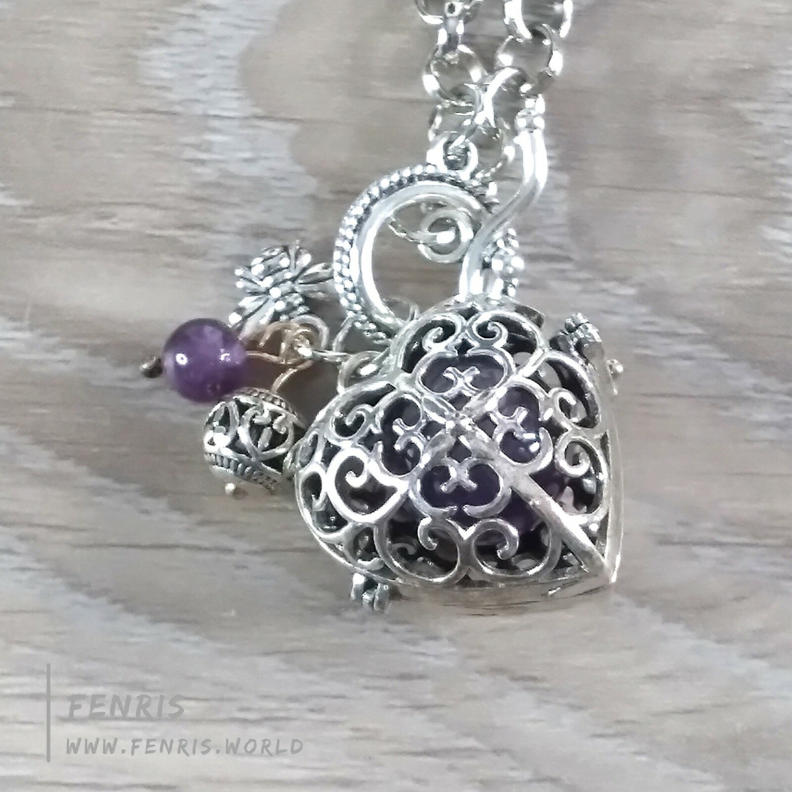Amethyst Silver Heart Necklace Purple Womens Bee Handmade | Fenris