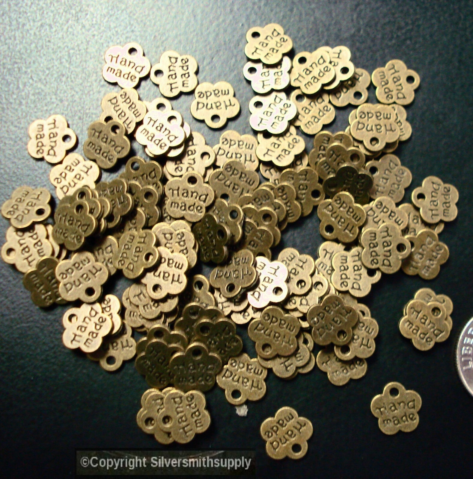 100 Jewelry tags “handmade” 9mm antique bronze plated signature tags CFP074