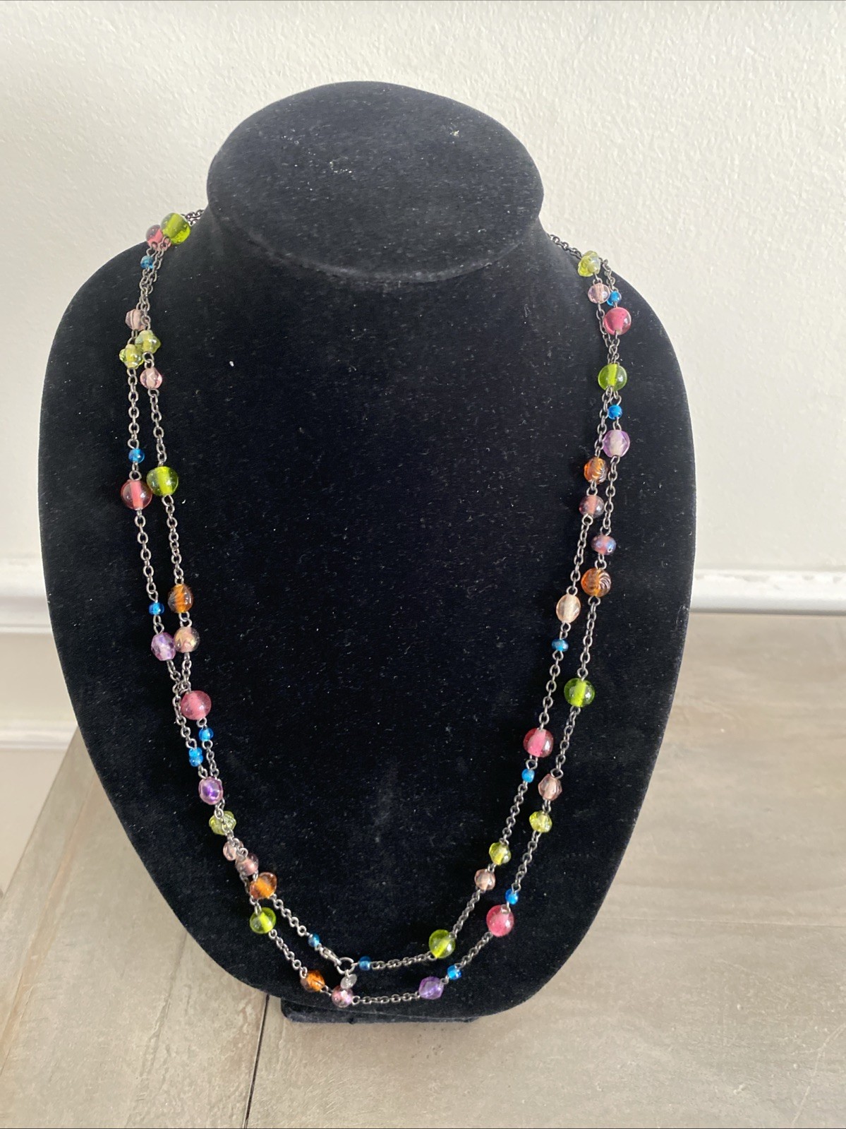 Necklace Layered Colorful Long Beaded Green Purple Pink Statement Summer Spring