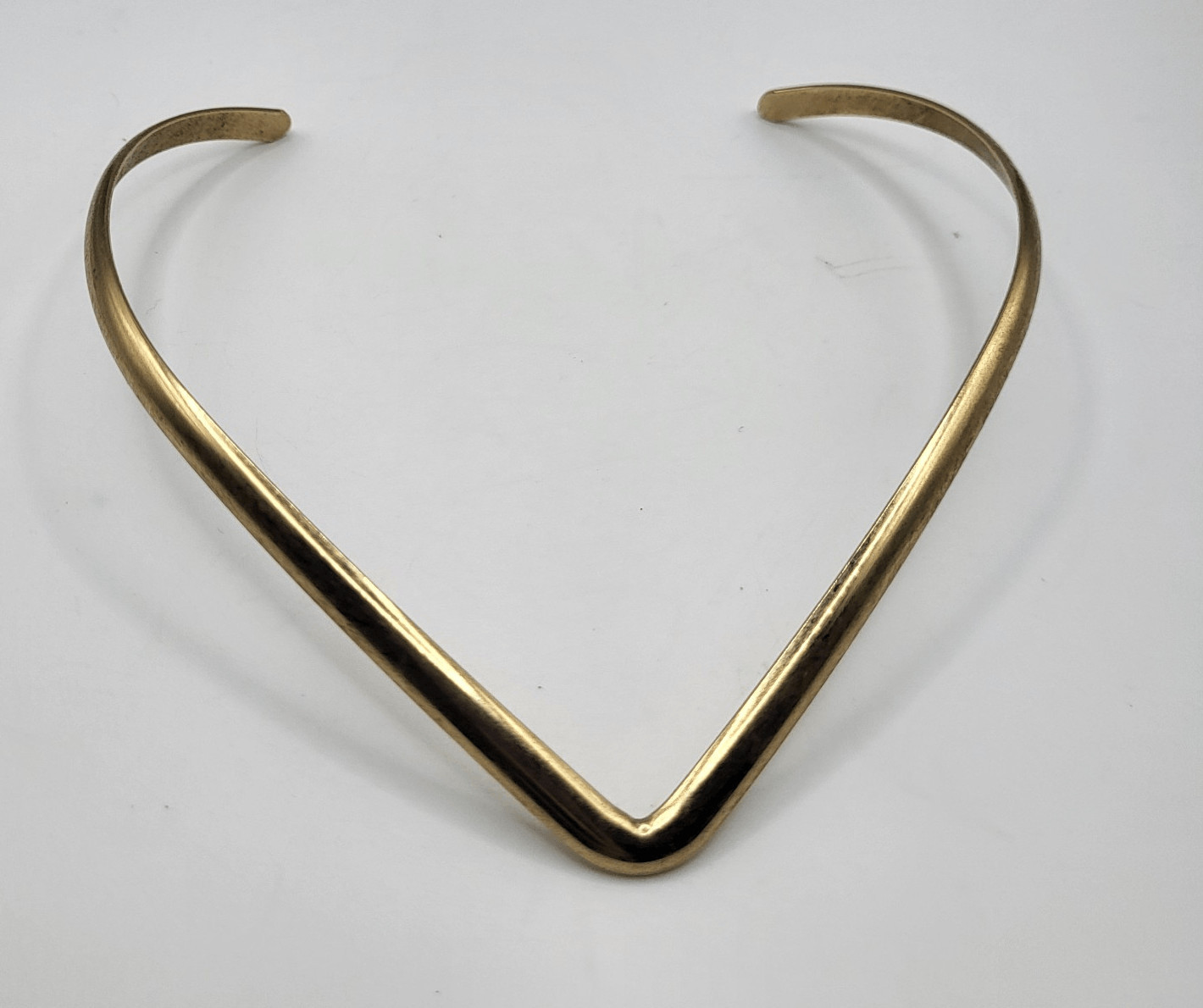 Mid Century Modern V Shape Brass Choker Necklace 14in