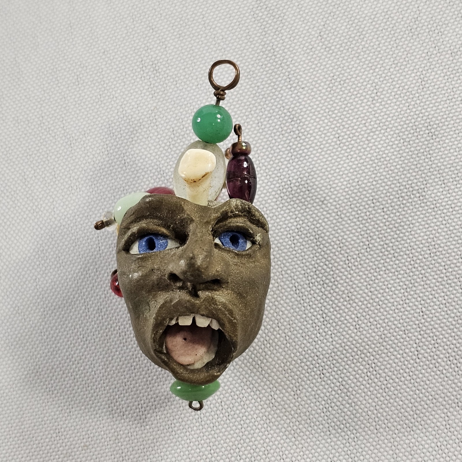 Vintage Handmade 3D Pottery Face Abstract Pendant Ships Free Read Description⬇
