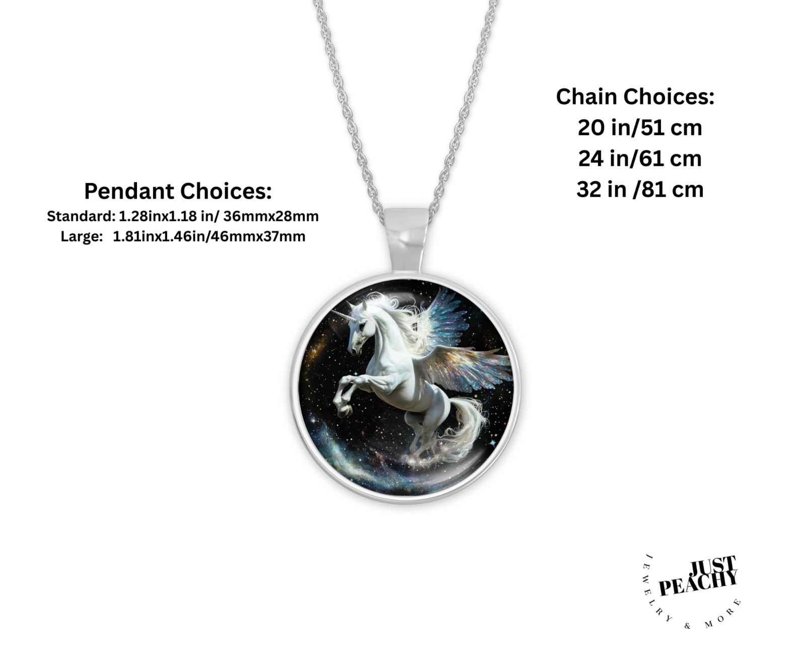Magical Mystical White Unicorn Art Silver Jewelry Necklace Set
