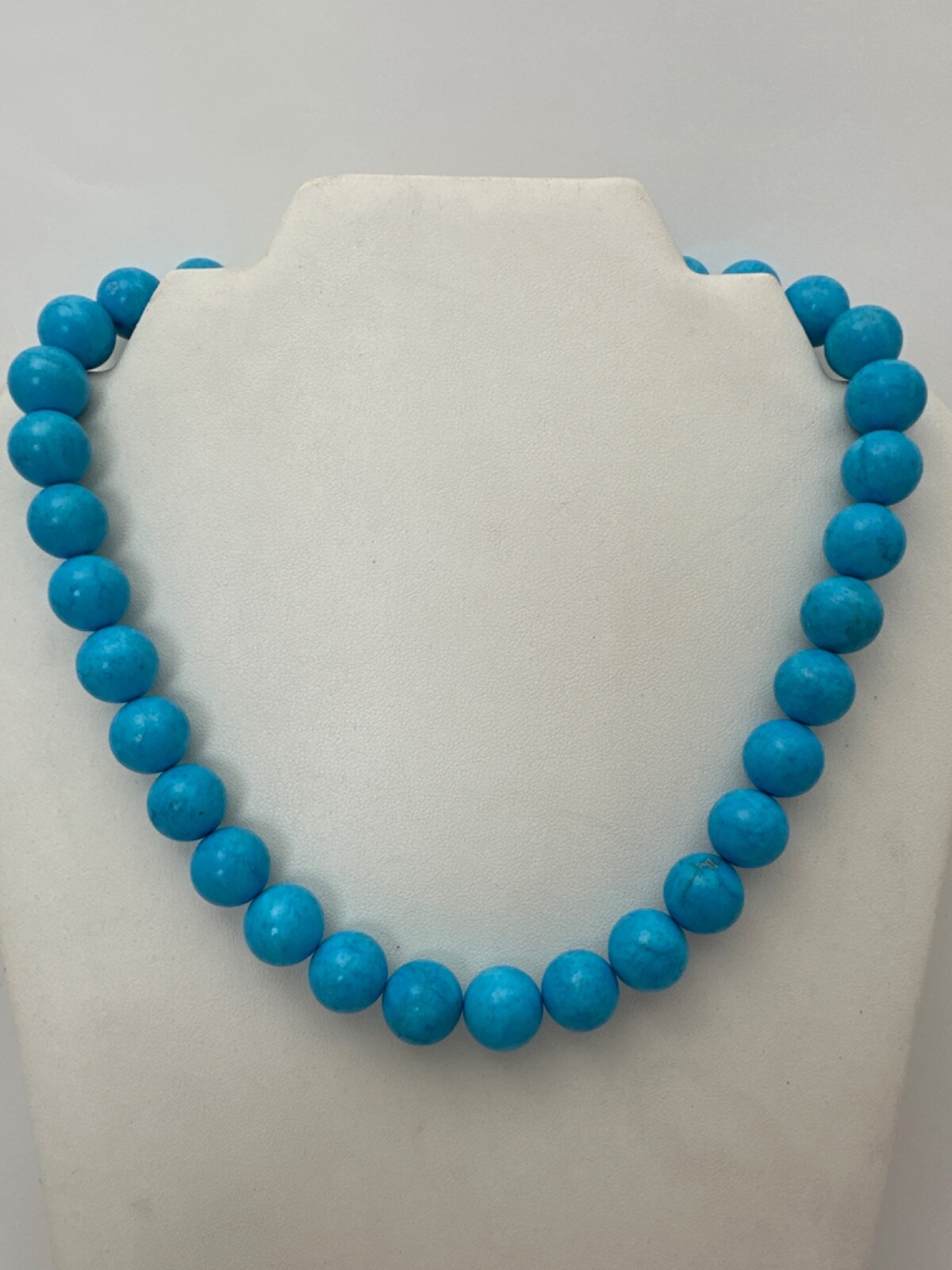 Handmade ~ Gold 14mm Round Turquoise Magnesite Beaded Toggle 19″ Necklace #116