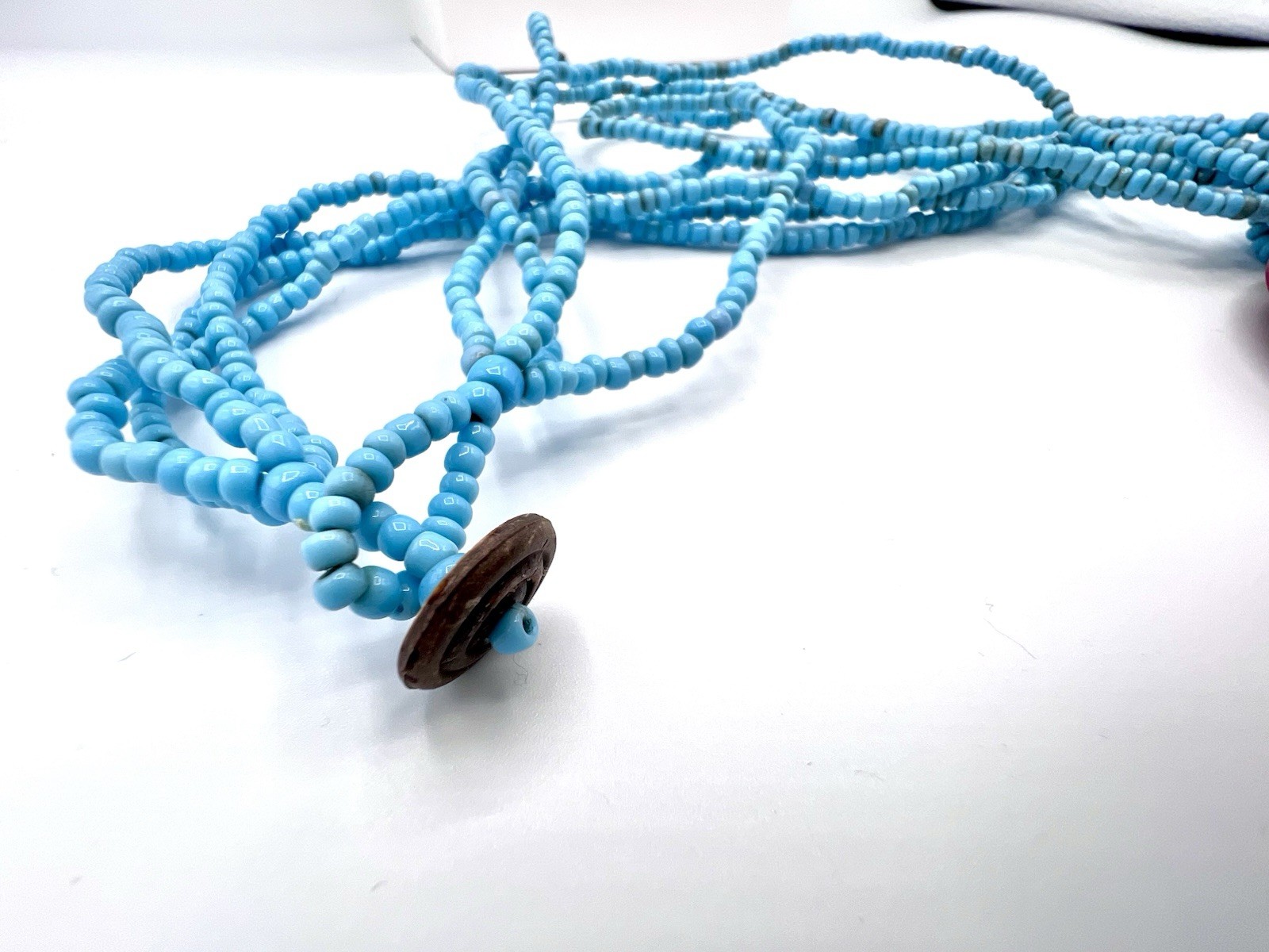 Turquoise Bead Necklace Red Coral Nautilus Shell Pendant Boho Southwestern 22”