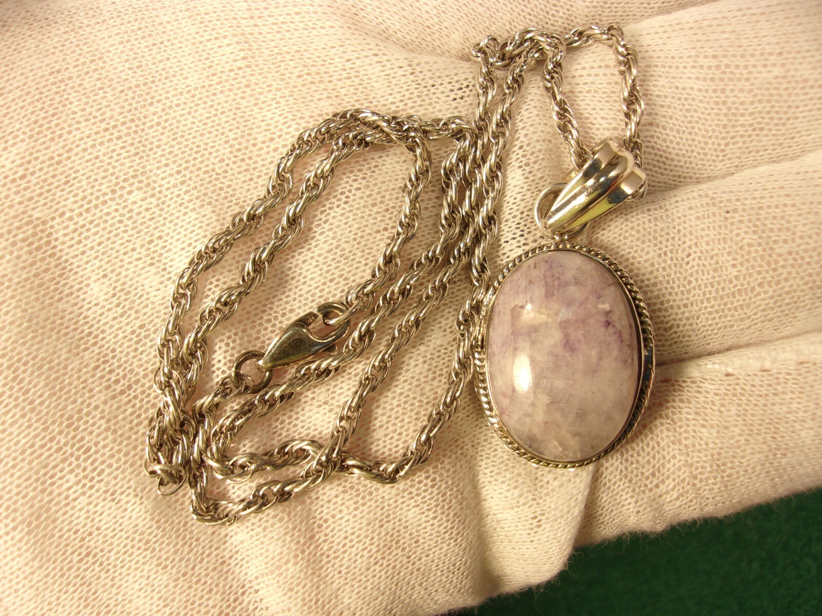 GORGEOUS VTG STERLING SILVER & LABRADORITE AMETHYST? PENDANT & 19″ ROPE NECKLACE